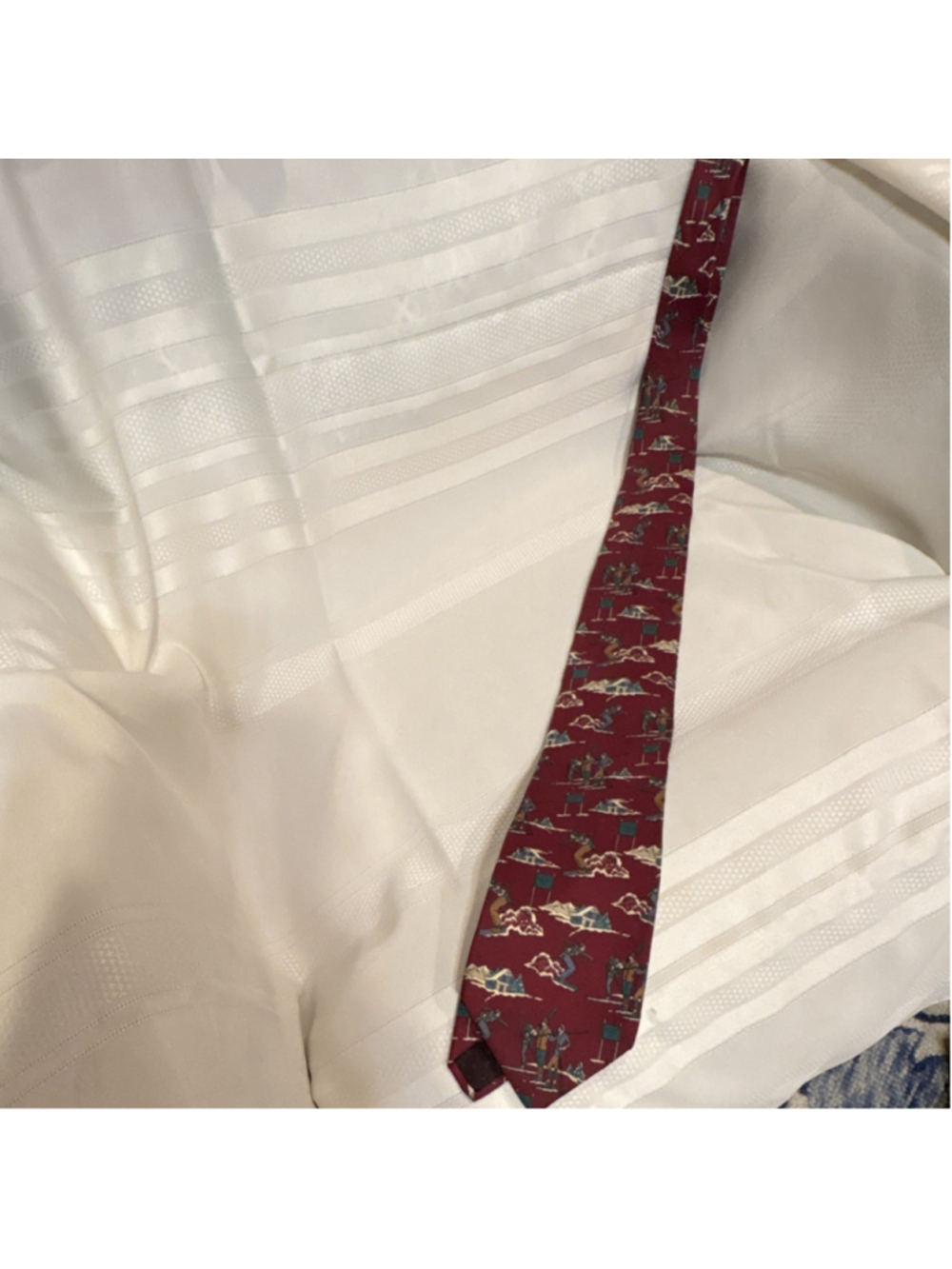 Rooster Silk Tie Skiing Winter Sports Burgundy Multicolor Men's Novelty Pattern